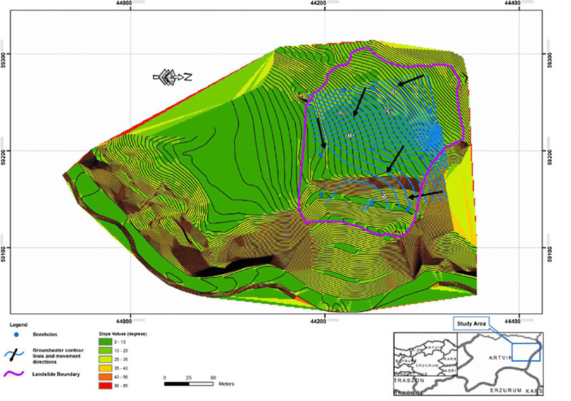 analisis kontur tanah untuk mengetahui kemiringan lahan dan potensi longsor